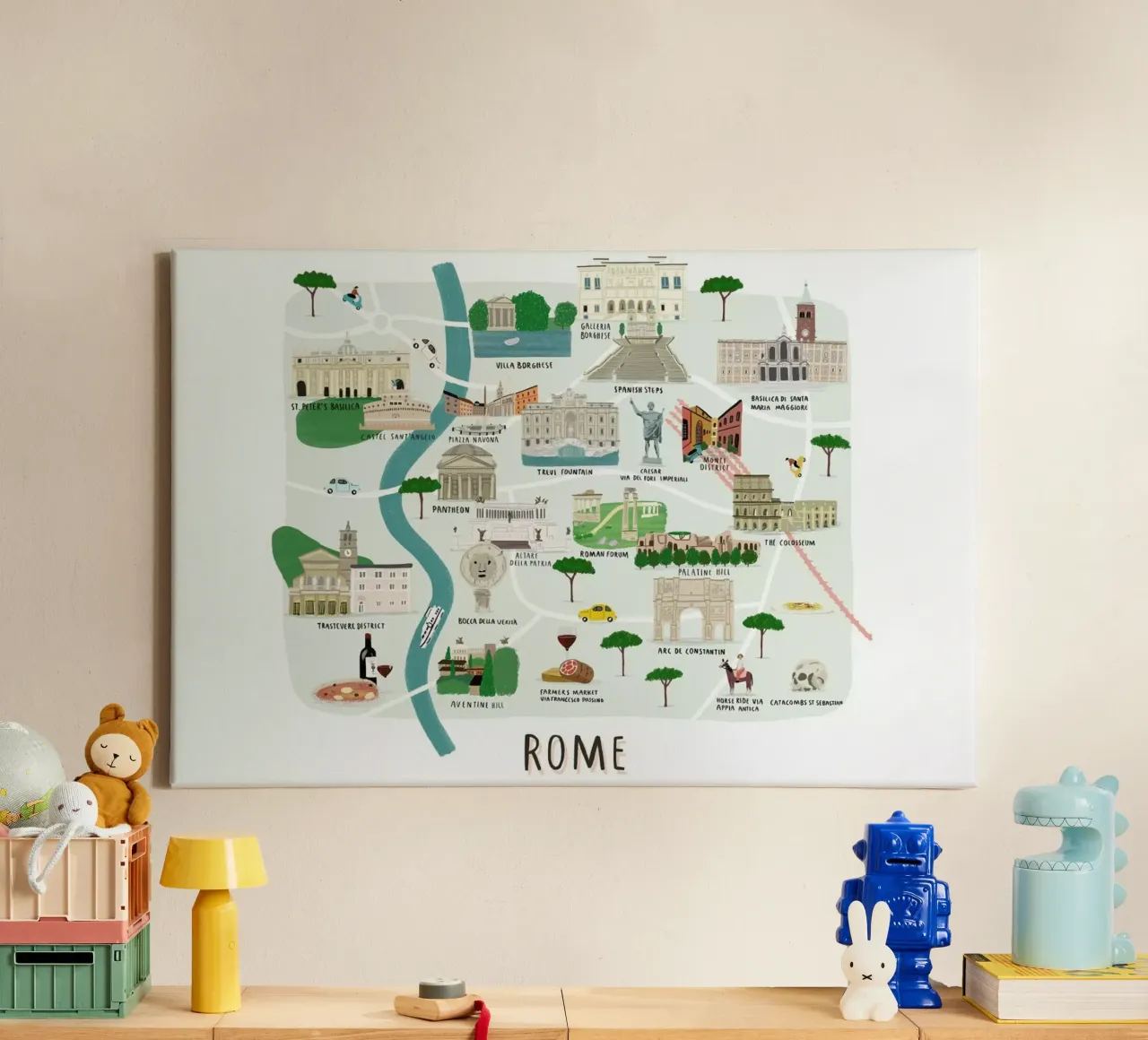 Rome Map canvas with Floater frame by Alex Foster