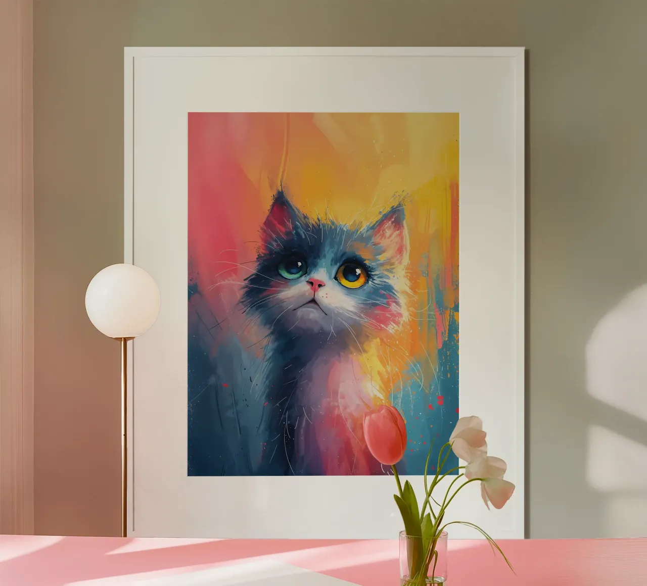 Sguardo del gatto capriccioso poster con telaio in plastica da Manh beo