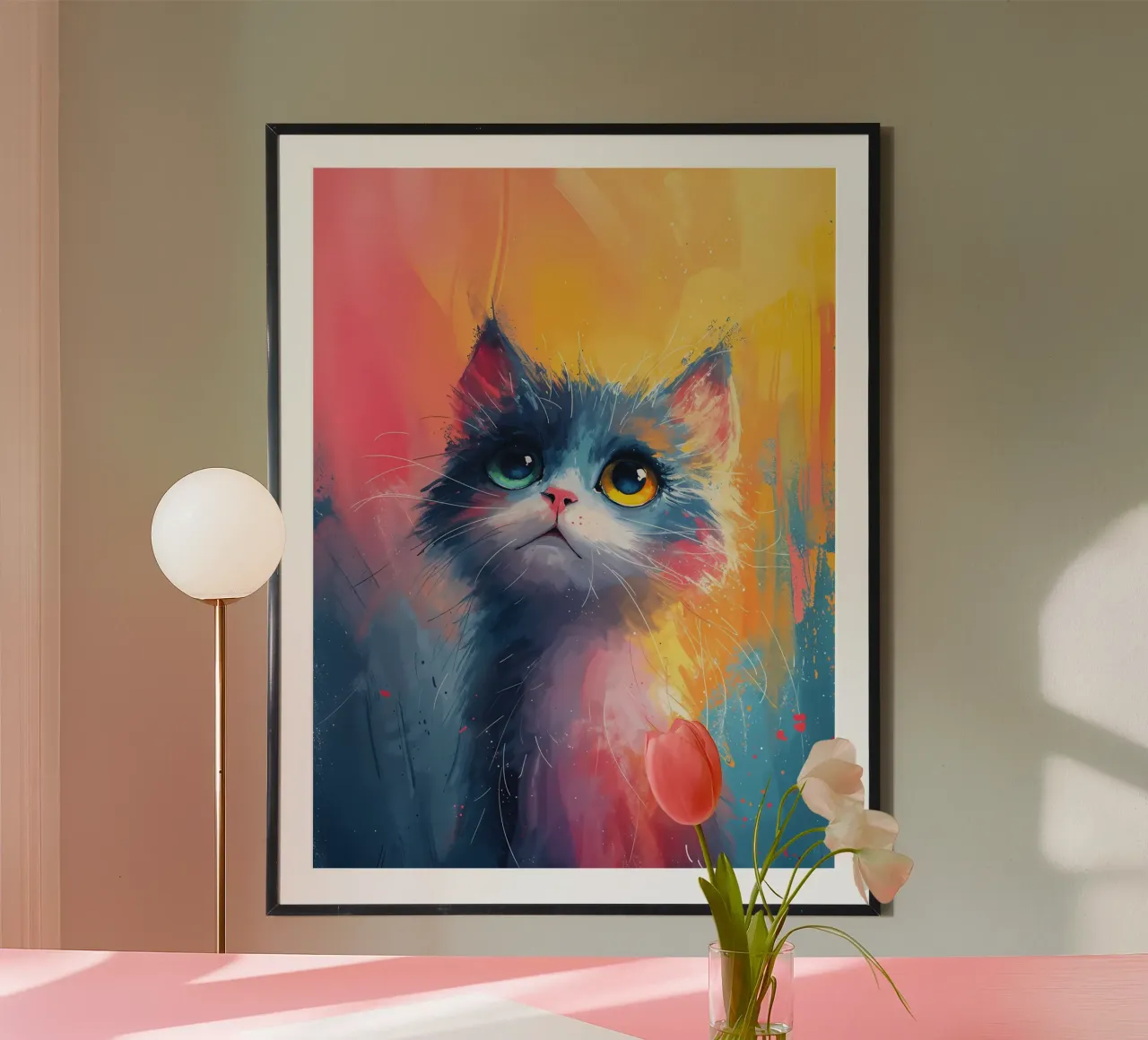Sguardo del gatto capriccioso poster con telaio in plastica da Manh beo