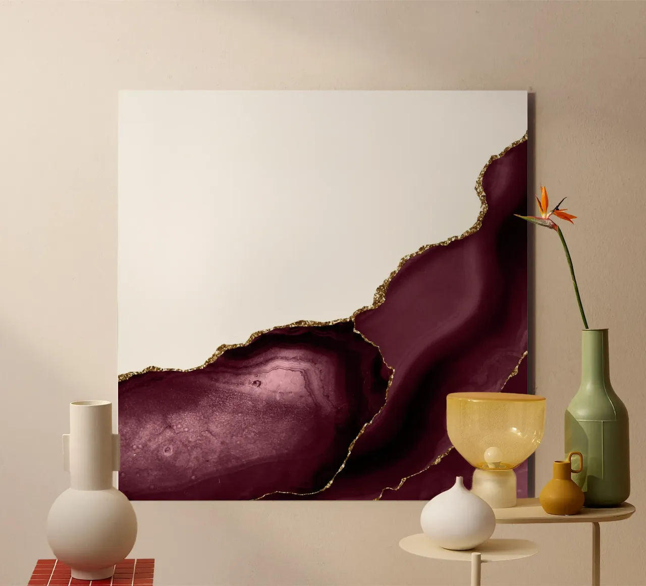 Agata bordeaux e oro Texture 26 alluminio dibond da Gemstone Textures