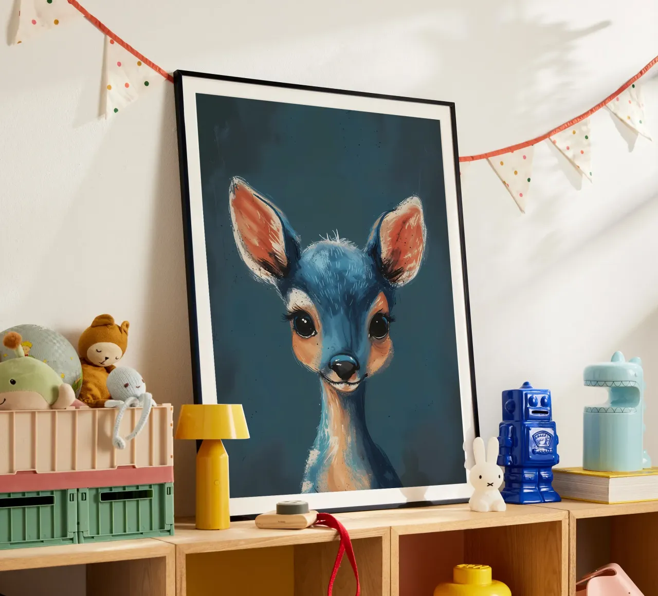 Portrait d'un gentil fauve poster avec cadre en bois de Manh beo