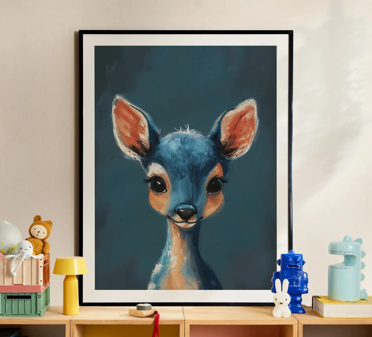 Portrait d'un gentil fauve poster avec cadre en bois de Manh beo
