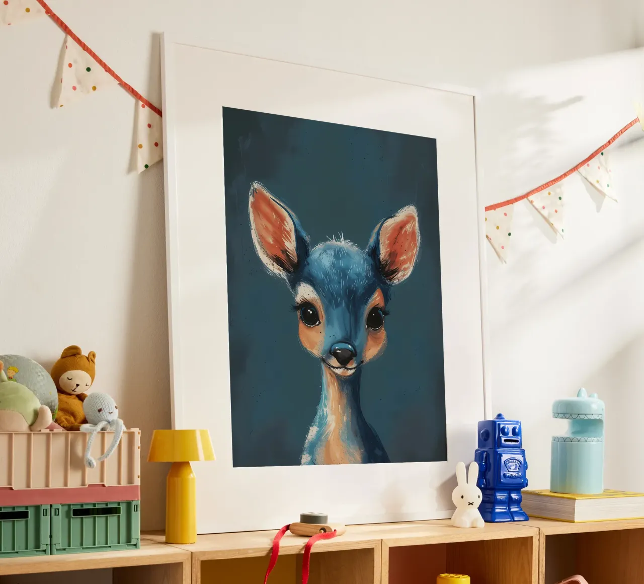 Portrait d'un gentil fauve poster avec cadre en bois de Manh beo