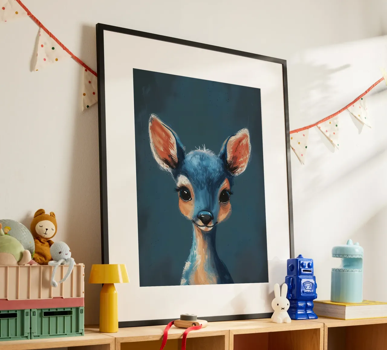 Portrait d'un gentil fauve poster avec cadre en bois de Manh beo