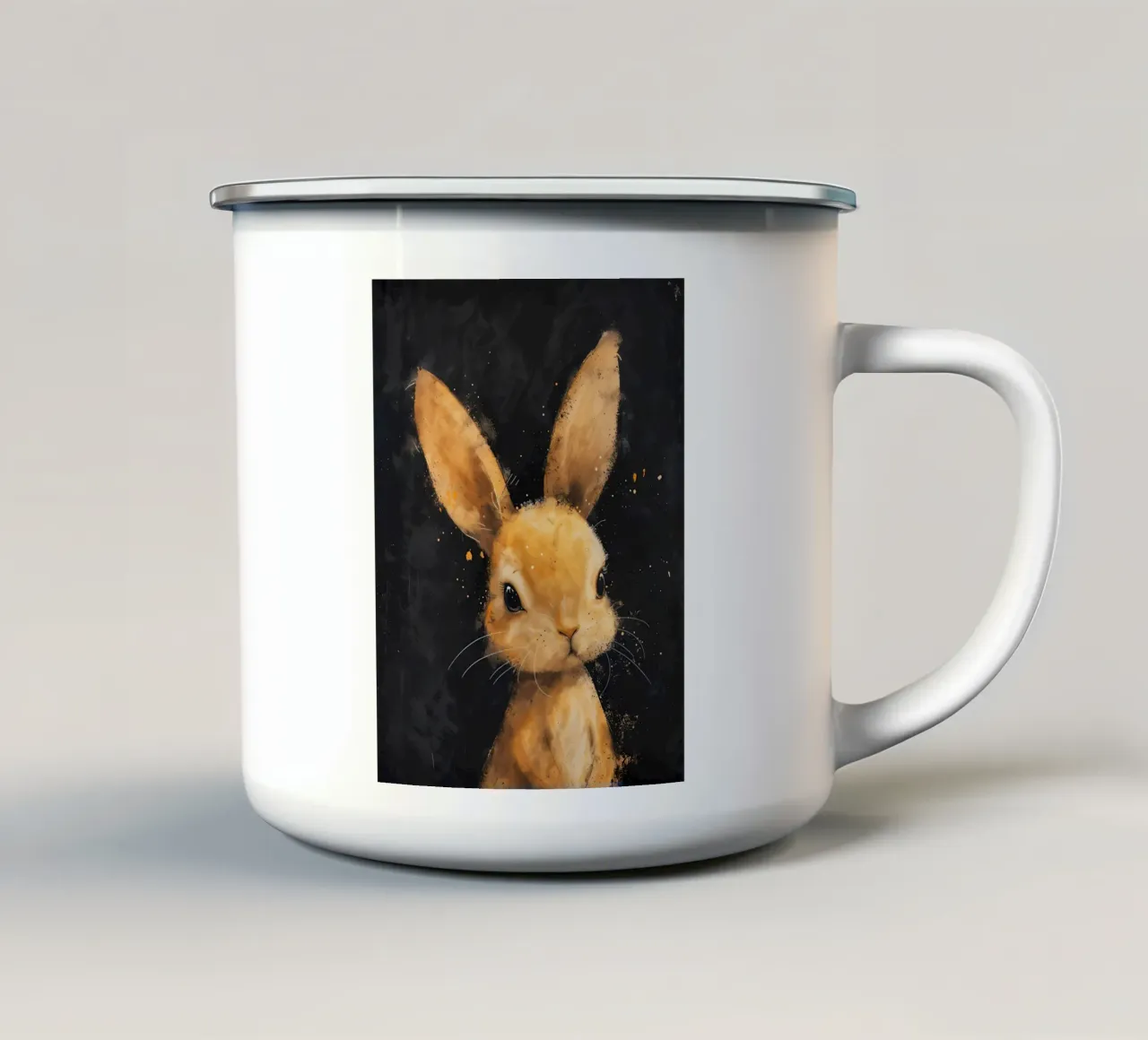 Golden Gaze Bunny_ Wissbegierig und verführerisch Emaille Tasse von Manh beo