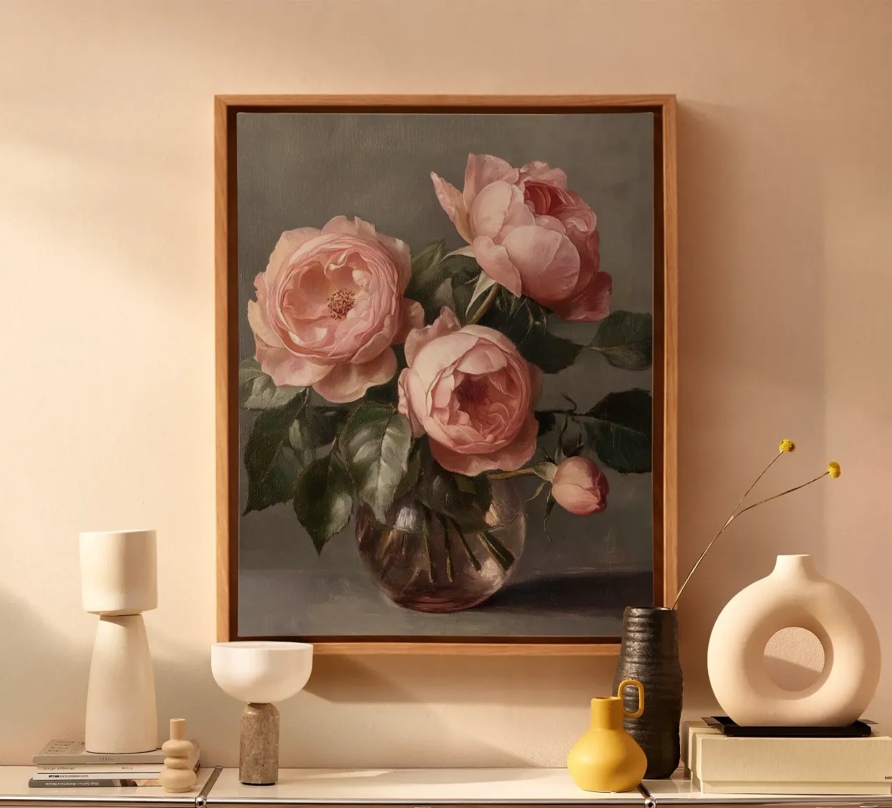 Rosa Rosa Romantico Vintage Botanico Floreale Amore Valentines tela con Cornice a cassetta da Gentle Echoes Art
