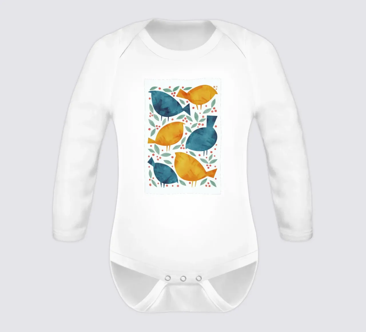 Birds long-sleeve baby romper by Tracie Andrews
