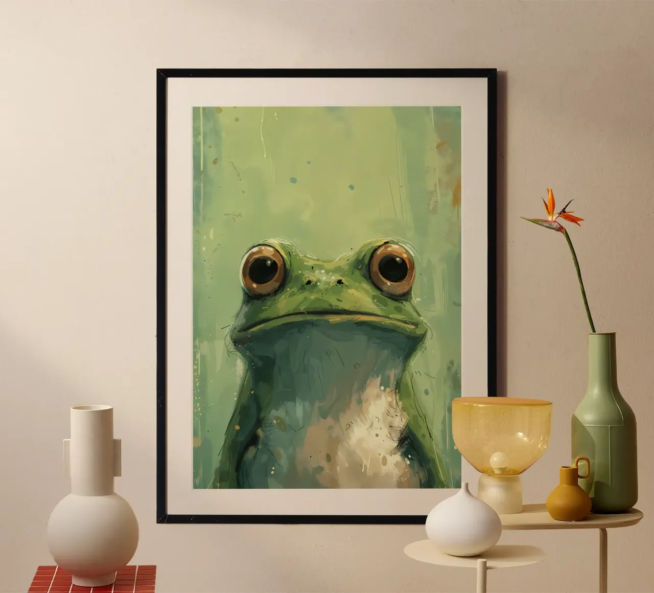 Rana dallo sguardo verde_ Uno sguardo stravagante poster con telaio in plastica da Manh beo