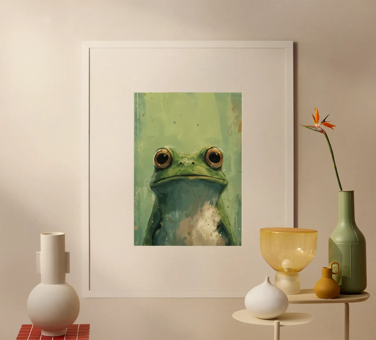 Rana dallo sguardo verde_ Uno sguardo stravagante poster con telaio in plastica da Manh beo