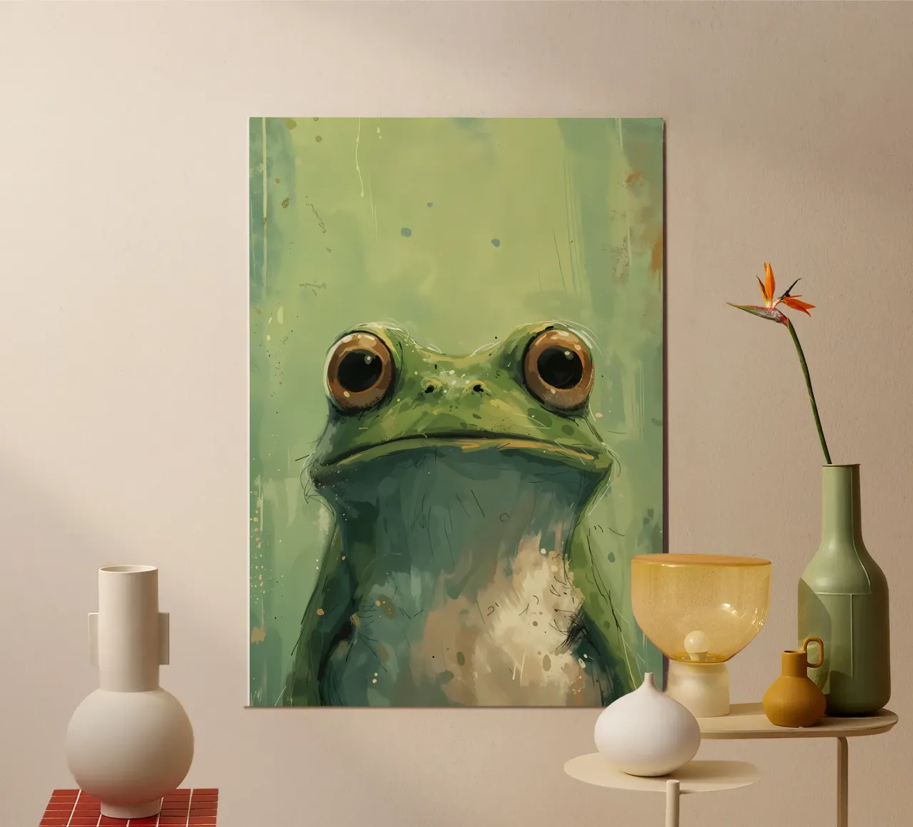 Rana dallo sguardo verde_ Uno sguardo stravagante poster con telaio in plastica da Manh beo