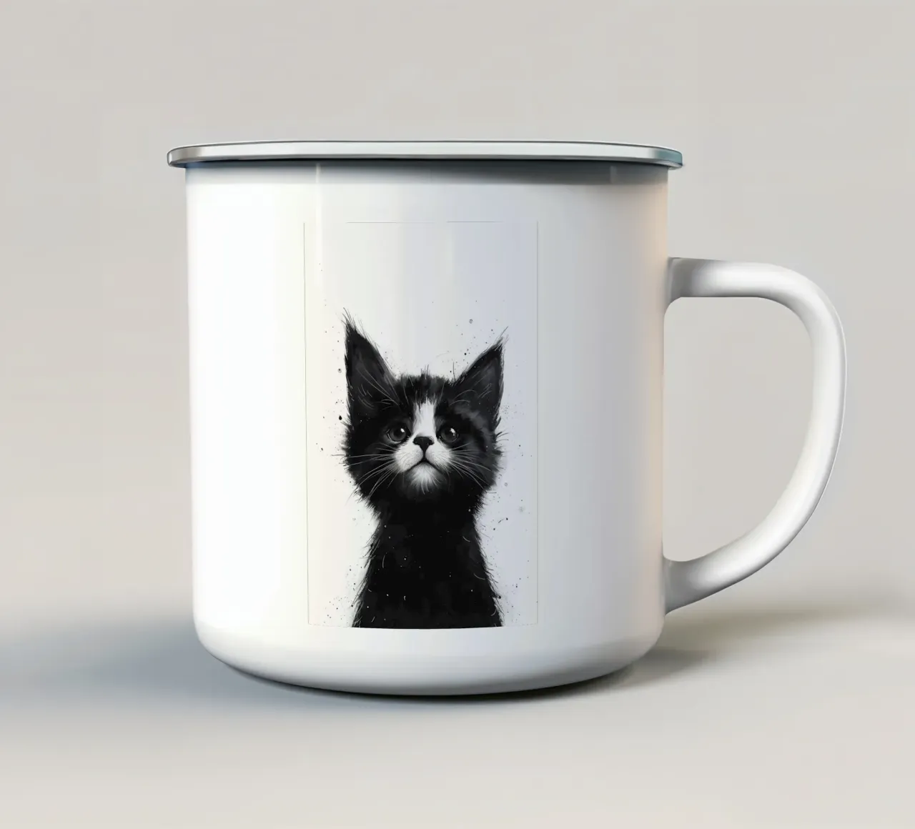 Gattino con schizzi d'inchiostro tazza in smalto da Manh beo
