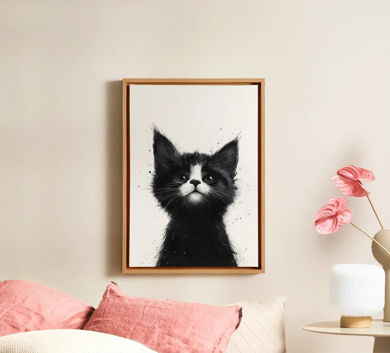 Ink Splatter Kitten canvas with Floater frame by Manh beo