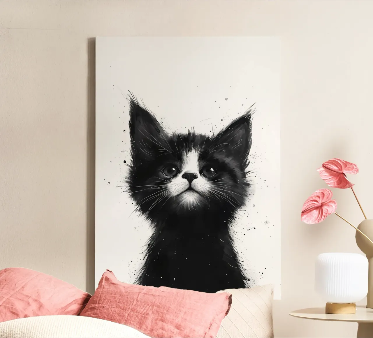 Ink Splatter Kitten canvas with Floater frame by Manh beo
