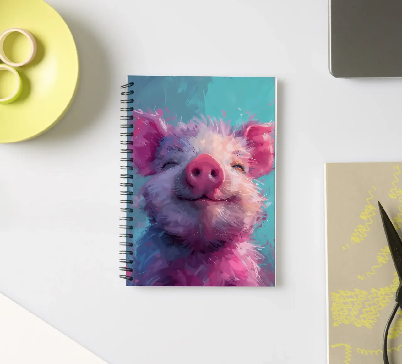 Joyful Piglet Bliss_ A Burst of Colorful Whimsy spiral notebook by Manh beo