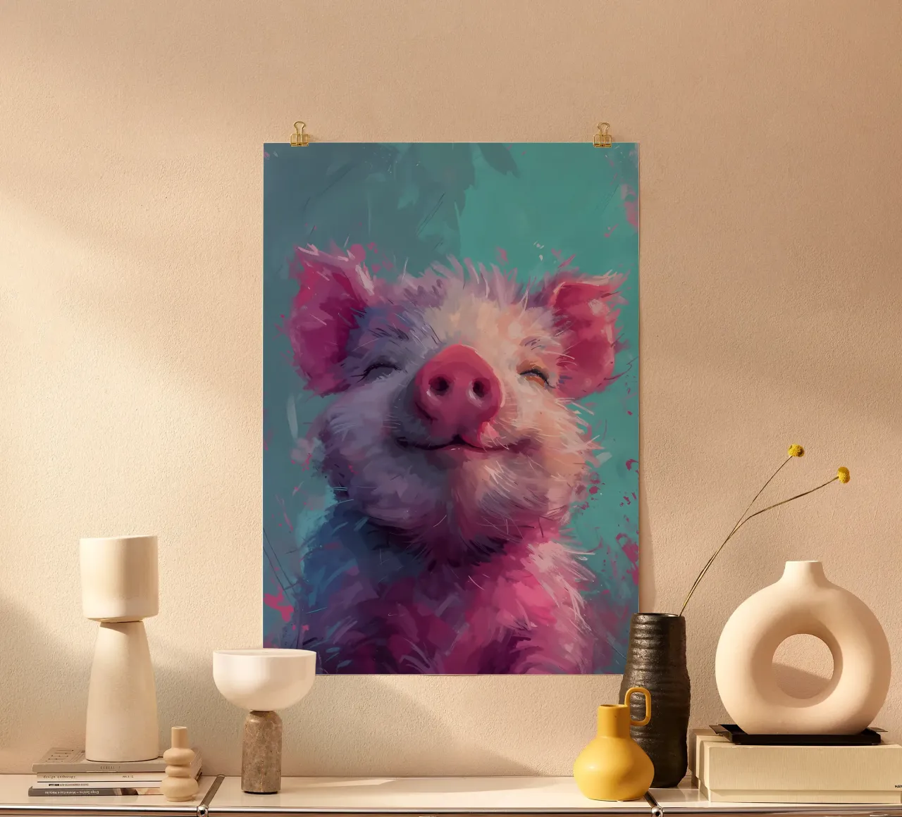Joyful Piglet Bliss_ A Burst of Colorful Whimsy hahnemühle by Manh beo