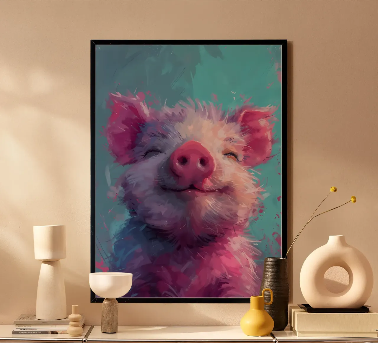 Joyful Piglet Bliss_ A Burst of Colorful Whimsy hahnemühle by Manh beo