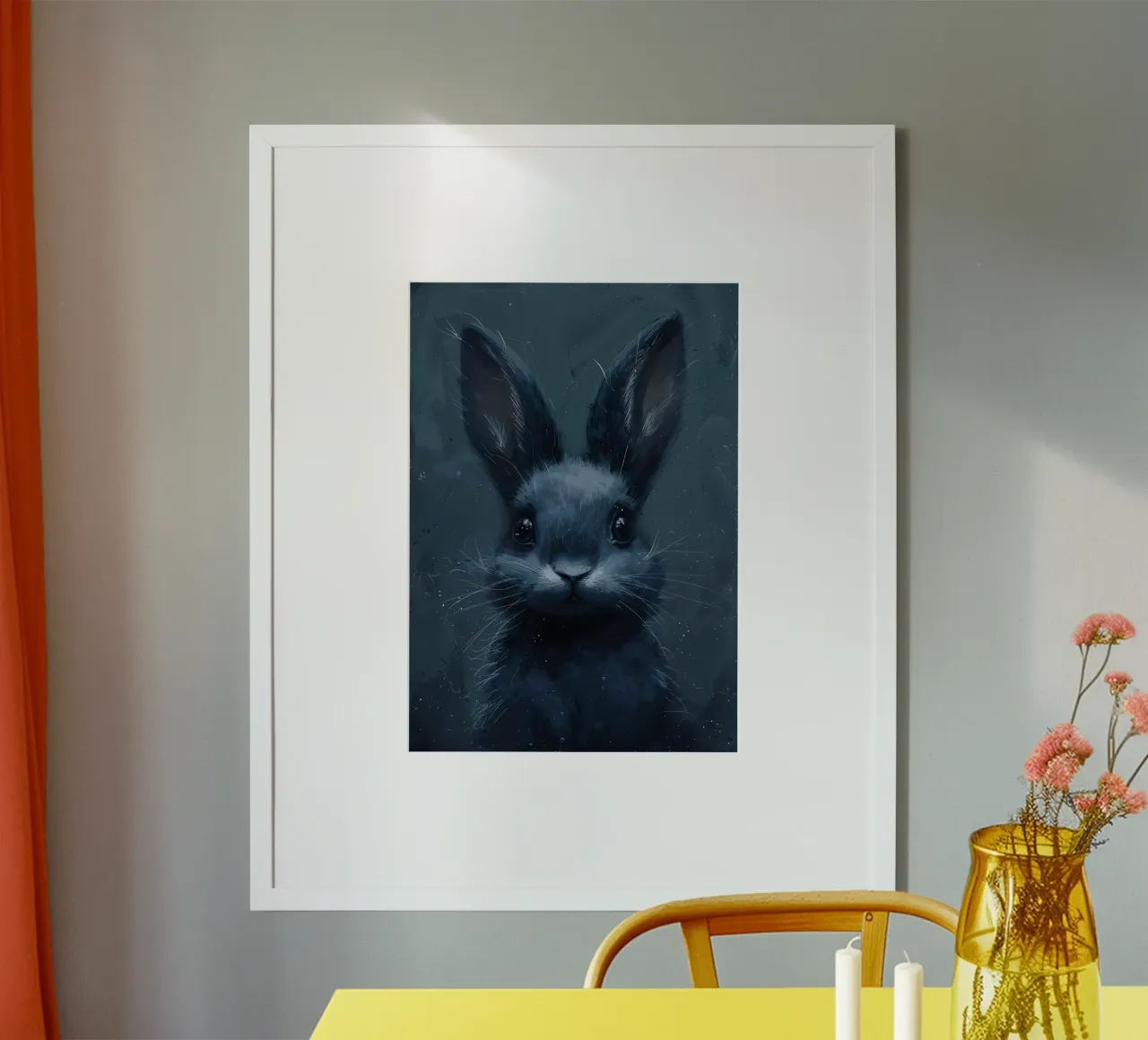Lepre di mezzanotte_ Profondità di blu poster con telaio in legno da Manh beo
