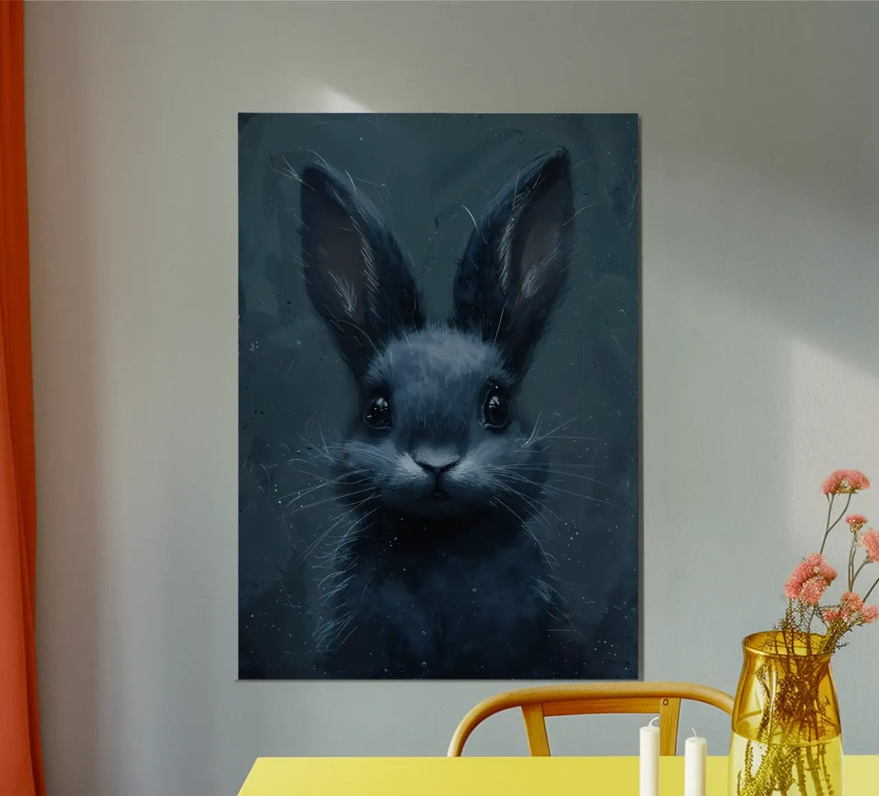 Lepre di mezzanotte_ Profondità di blu poster con telaio in legno da Manh beo