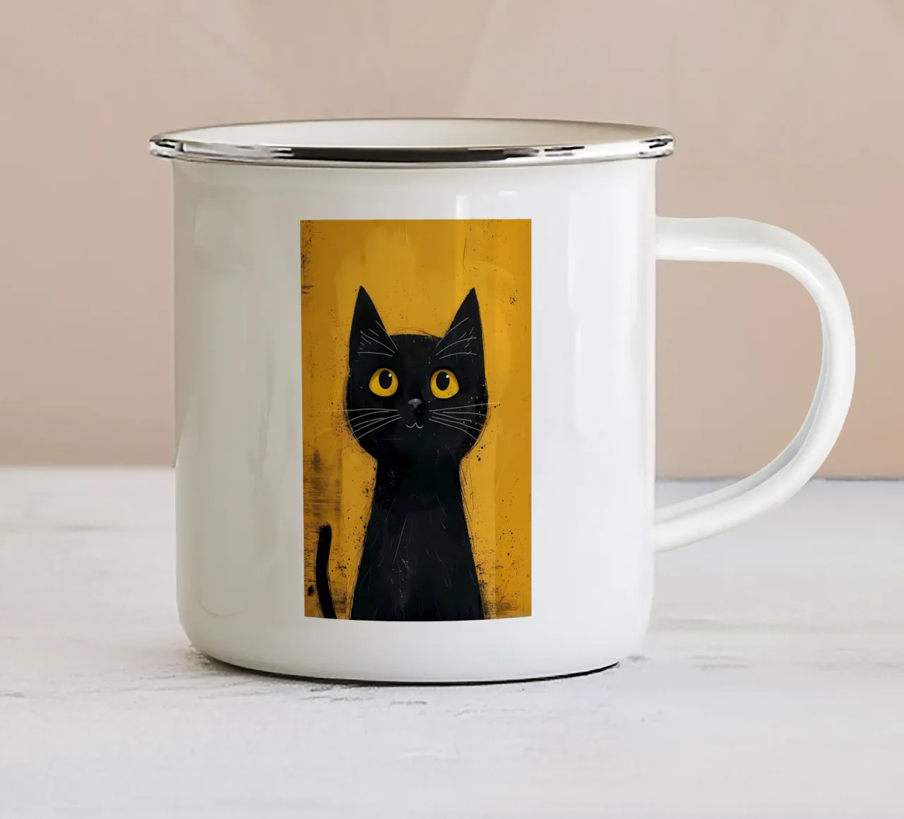 Gatto nero mistico tazza in smalto da Manh beo