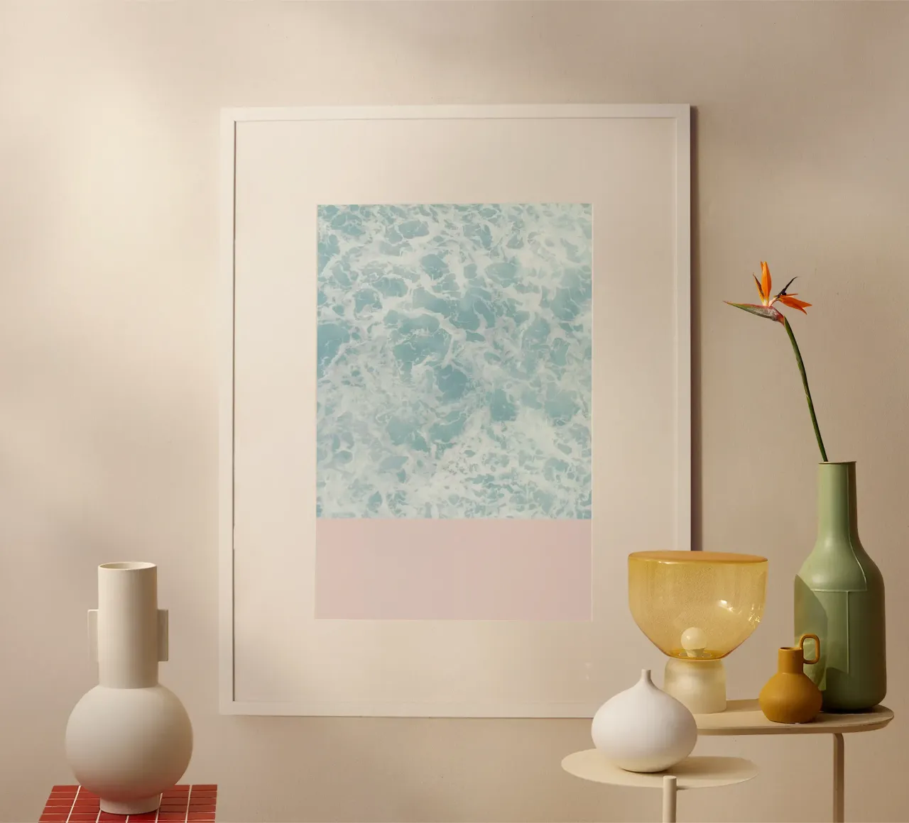 Pink on the Sea poster con telaio in alluminio da cafelab