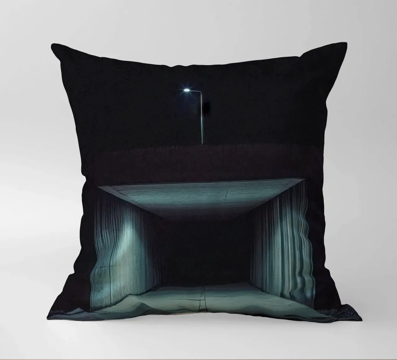 Dark Kathmandu: The charm of a tunnel under the moon decorative cushion by By Night