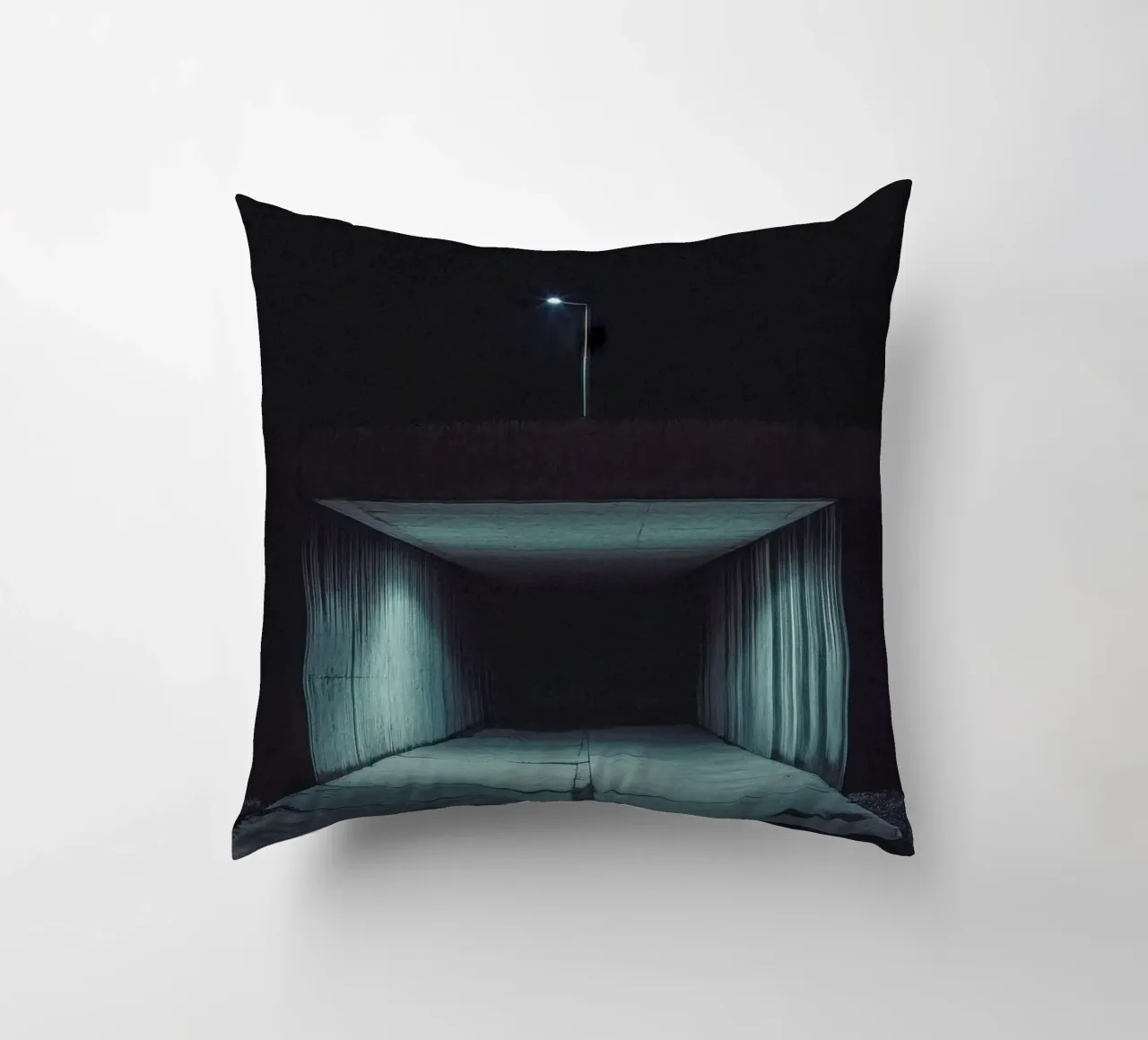 Dark Kathmandu: The charm of a tunnel under the moon decorative cushion by By Night