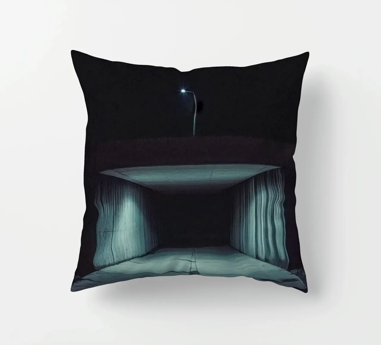 Dark Kathmandu: The charm of a tunnel under the moon decorative cushion by By Night