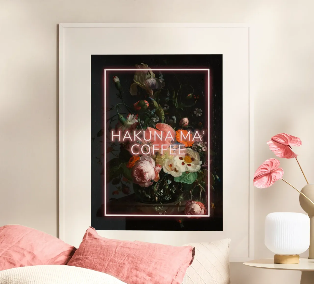 HAKUNA MA' COFFEE poster con telaio in legno da Dagmar Pels