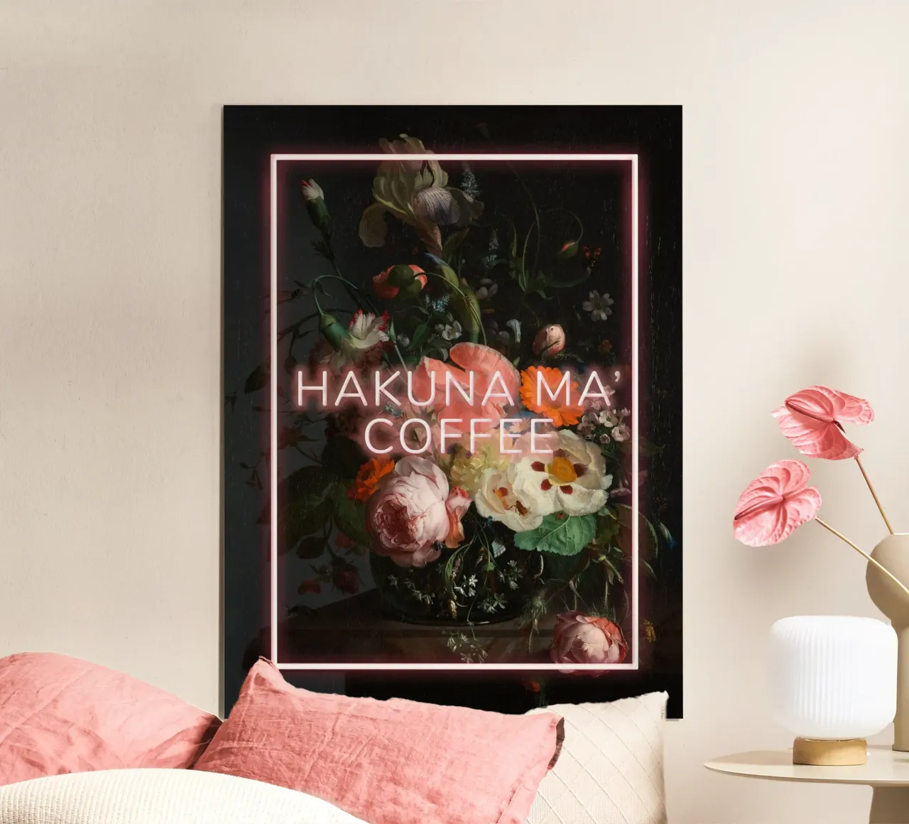 HAKUNA MA' COFFEE poster con telaio in legno da Dagmar Pels