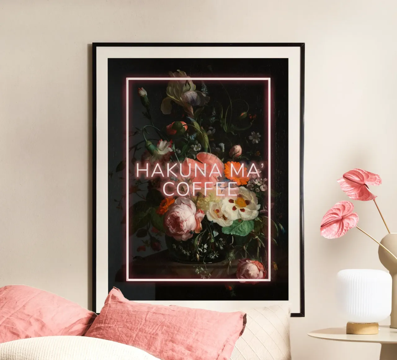 HAKUNA MA' COFFEE poster con telaio in legno da Dagmar Pels