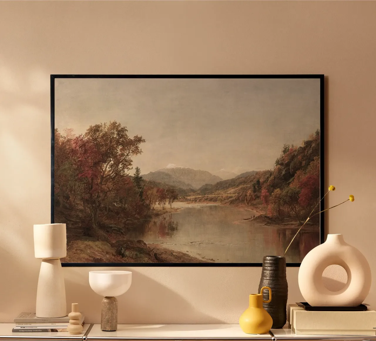 Autumn Riverside Scene poster con telaio in plastica da apoloprints