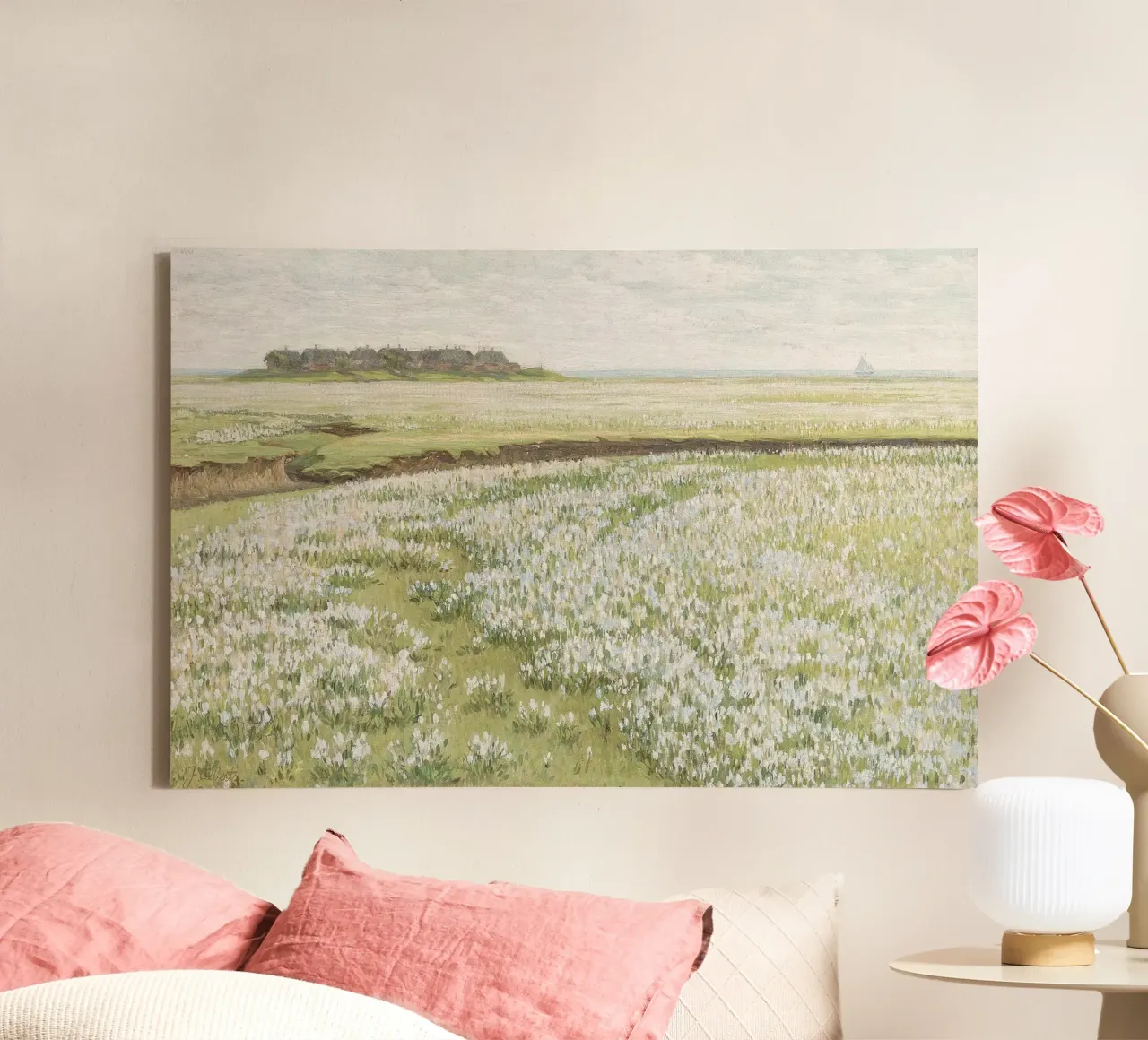 Spring Meadow Landscape Leinwand mit Schattenfugenrahmen von apoloprints