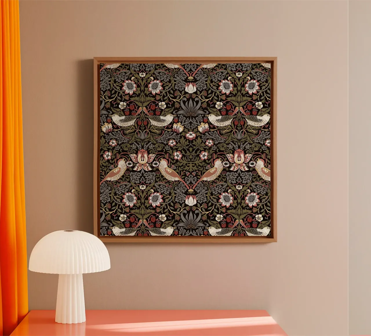 William Morris Strawberry Thief pattern canvas with Floater frame by William Store
