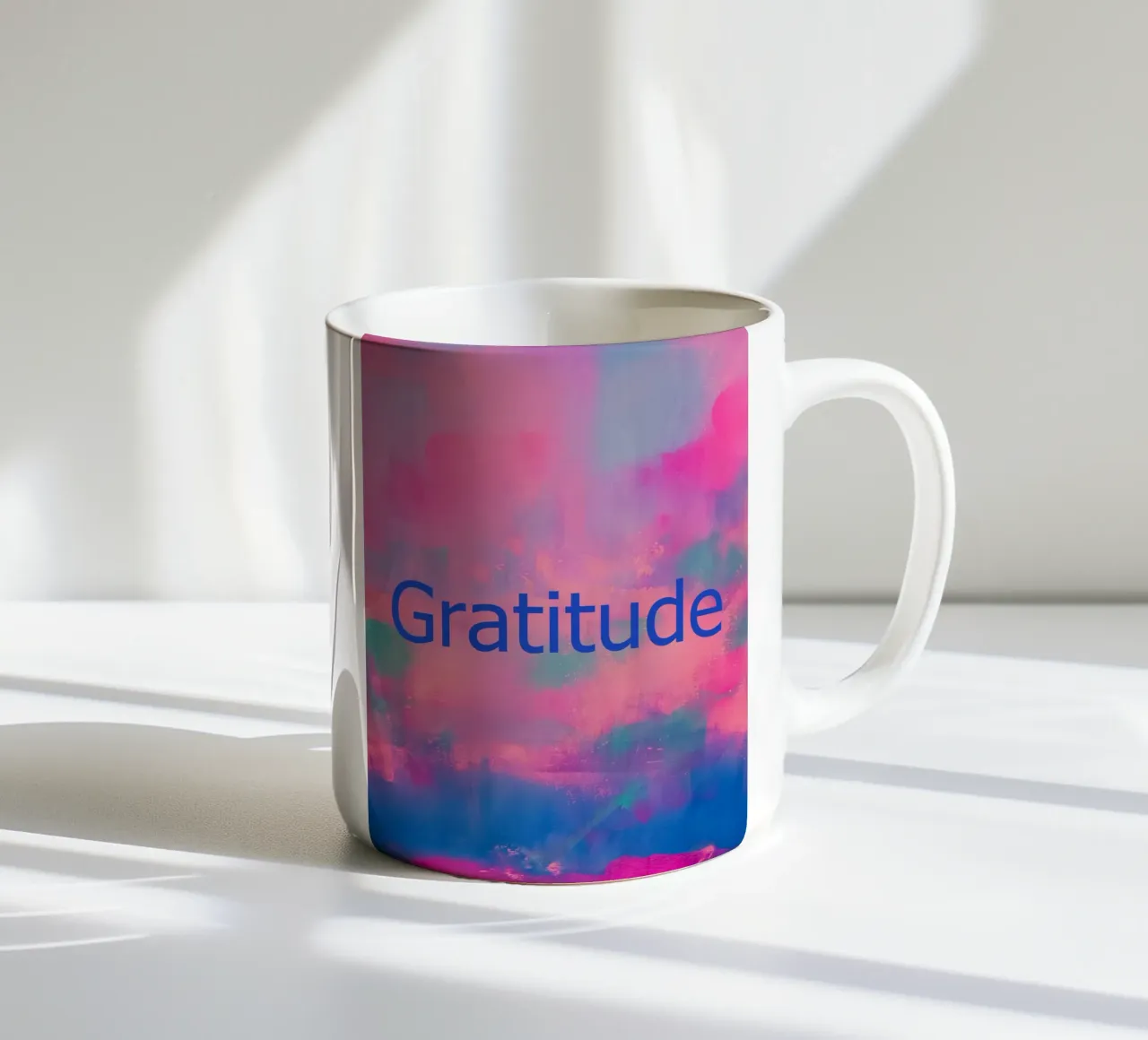 Levendige abstracte print 'Gratitude keramische mok van FABOArt