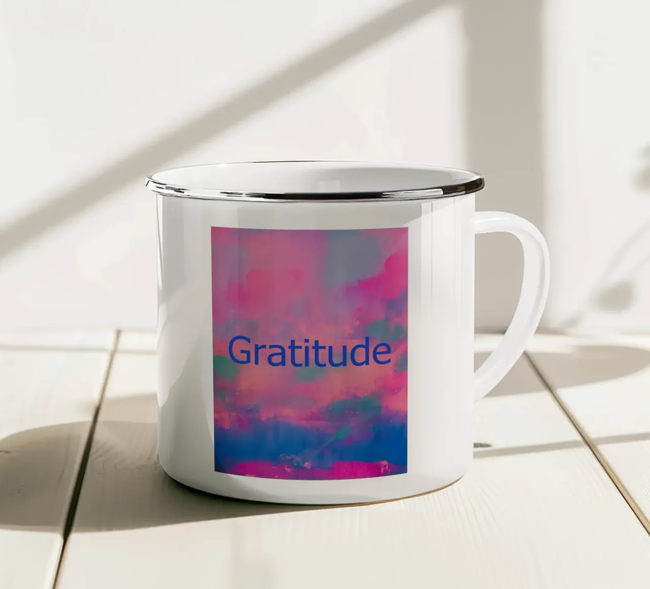 Levendige abstracte print 'Gratitude emaille mok van FABOArt