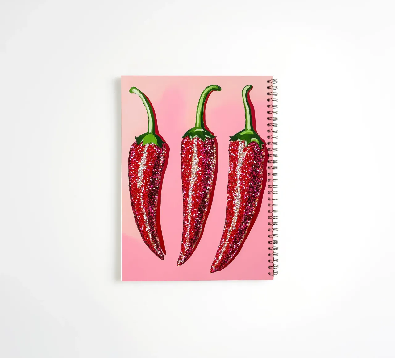 red chilli peppers with glitter spiral notebook by Carinaprint