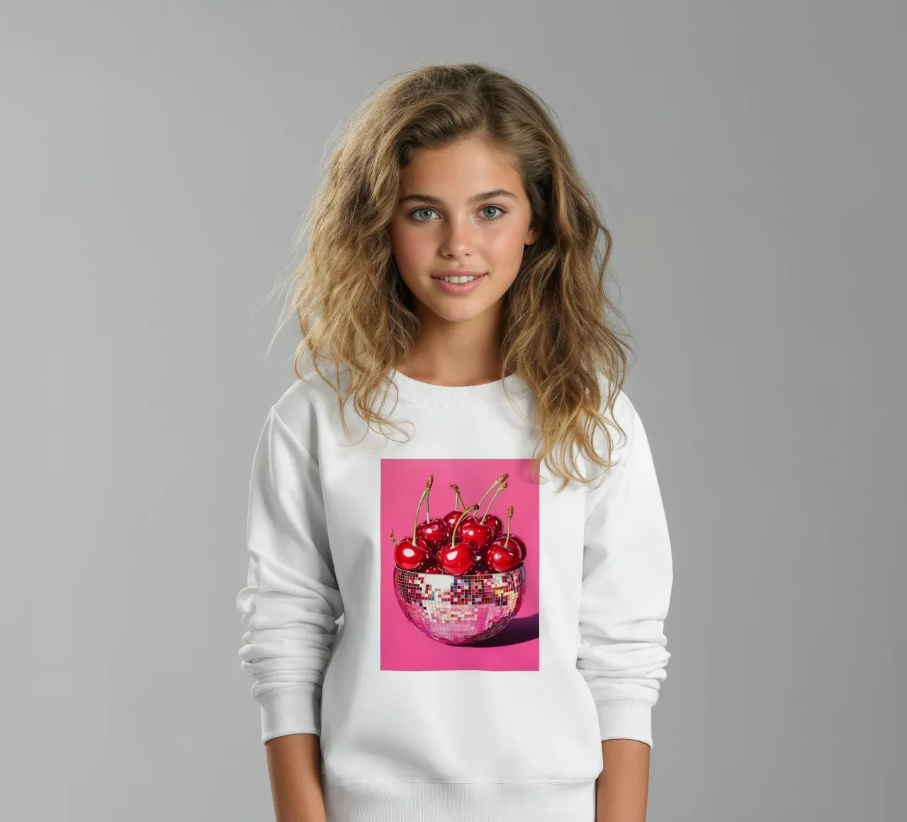 Disco ball with cherries kids sweatshirt by Carinaprint