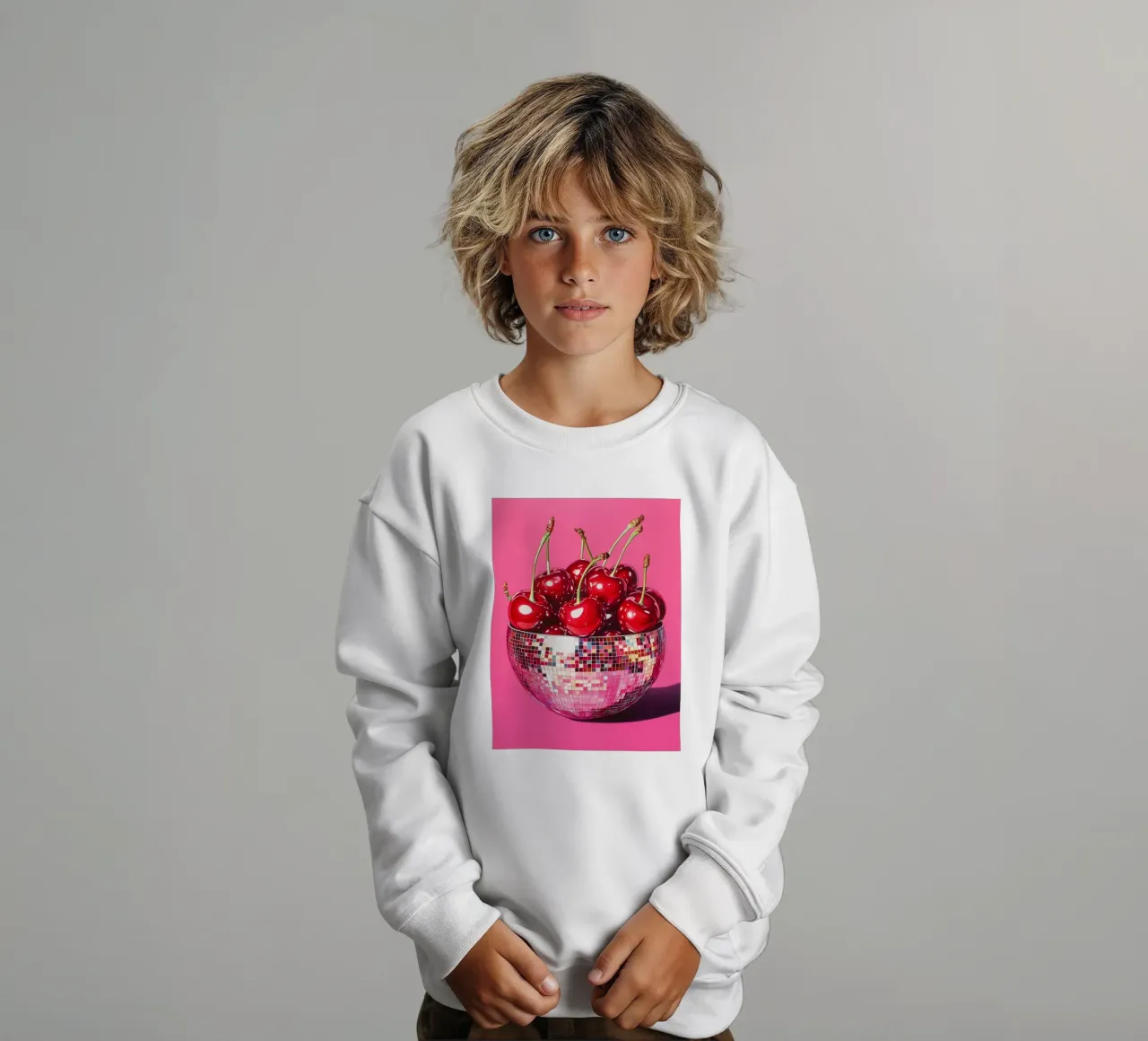 Disco ball with cherries kids sweatshirt by Carinaprint