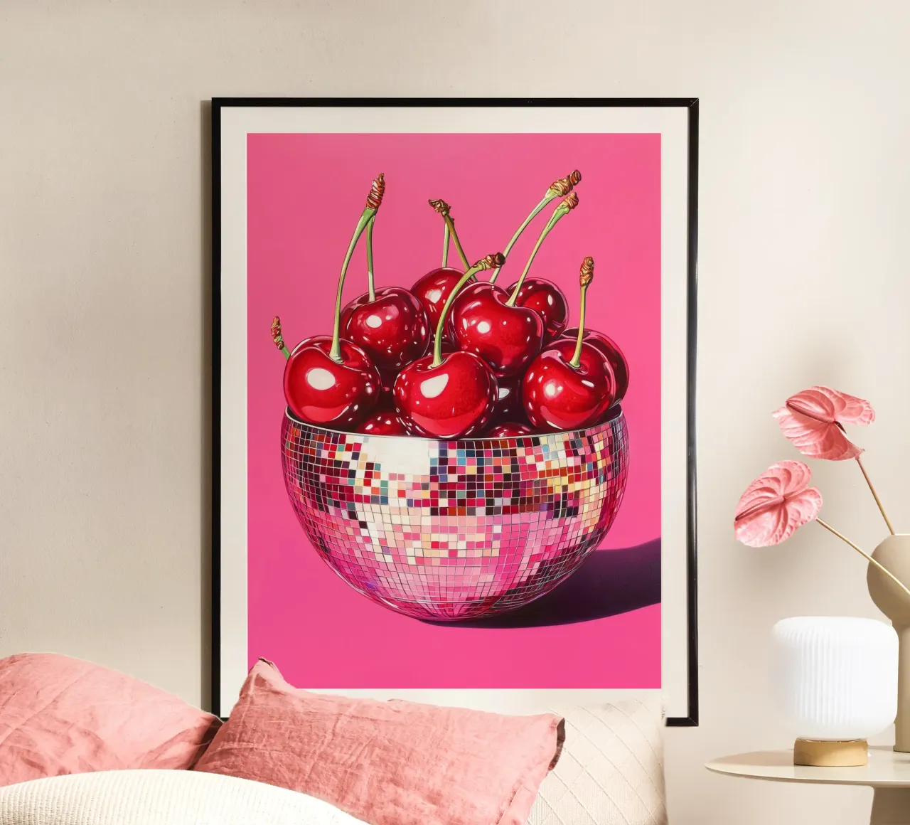 Disco ball with cherries poster by Carinaprint