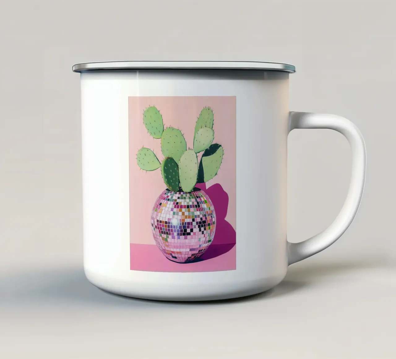 Palla da discoteca con cactus tazza in smalto da Carinaprint