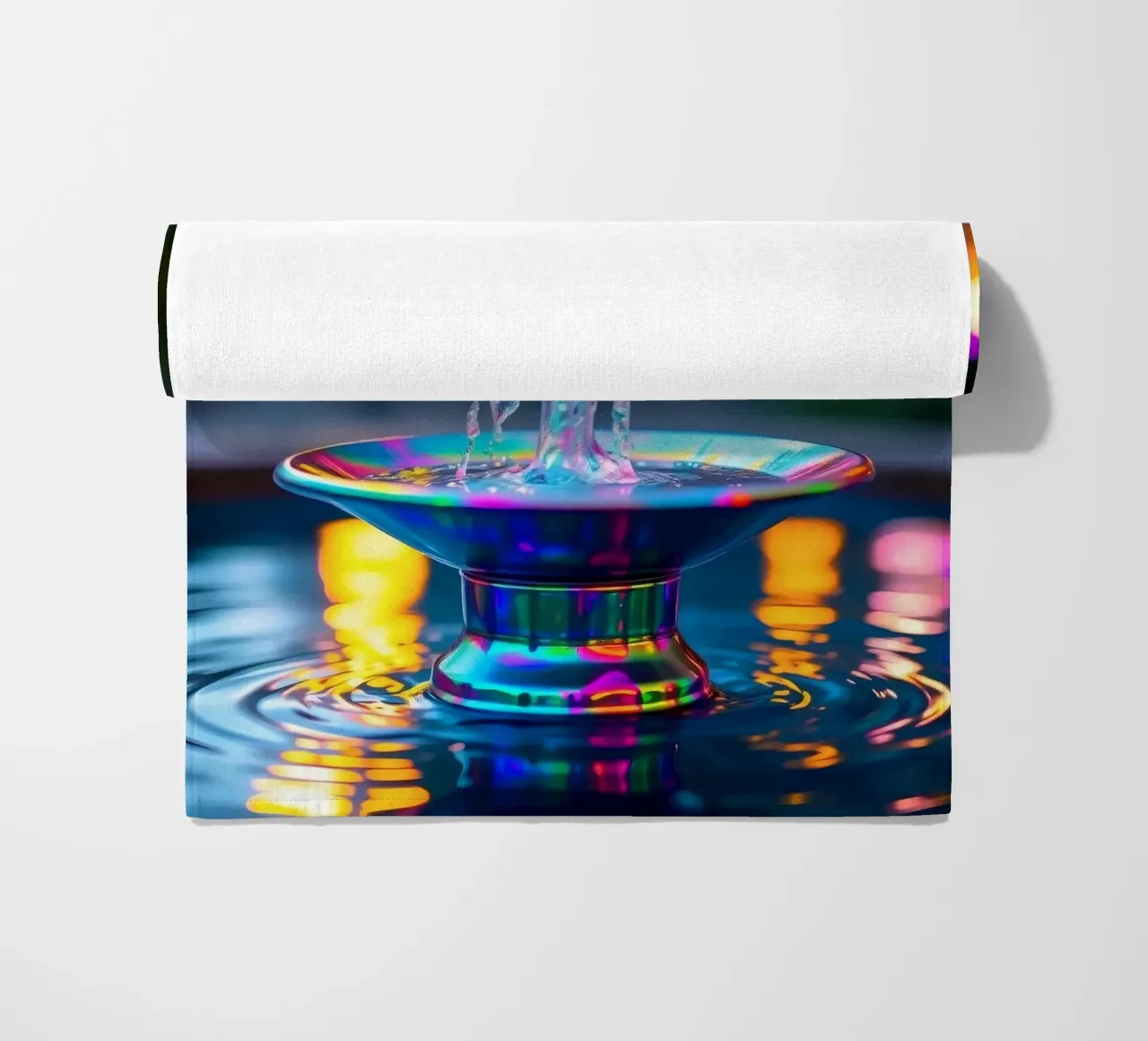 Une fontaine colorée crée un spectacle lumineux fascinant serviette de plage de DesignDoodle