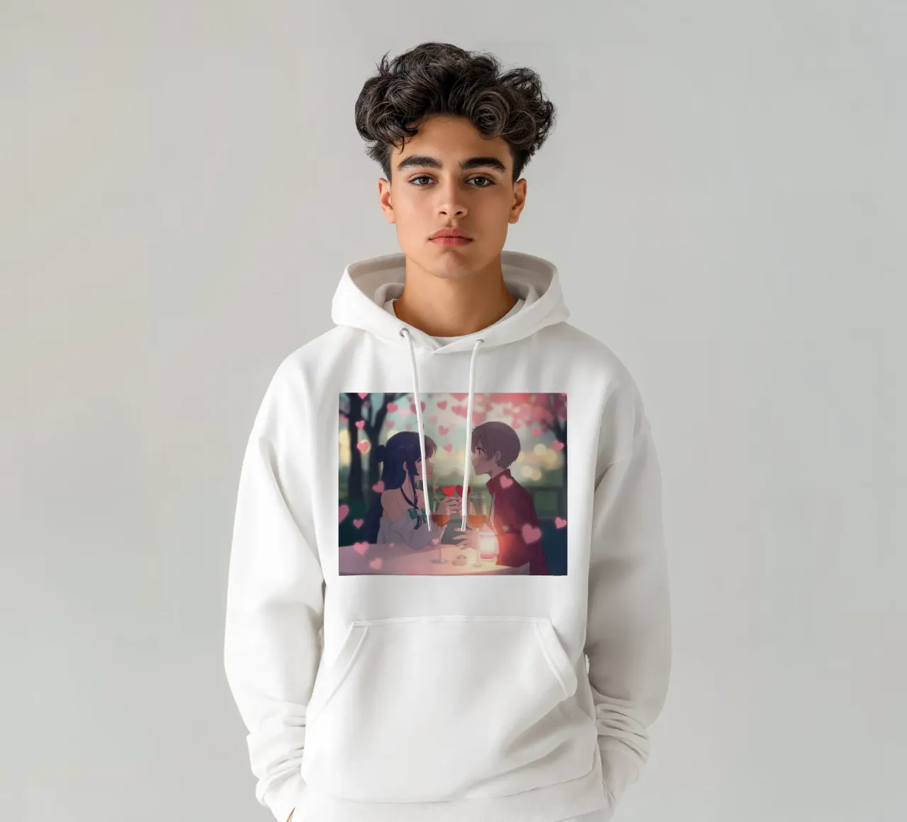 Coppia che si gode una cena romantica sotto i ciliegi in fiore felpa con cappuccio da DesignDoodle