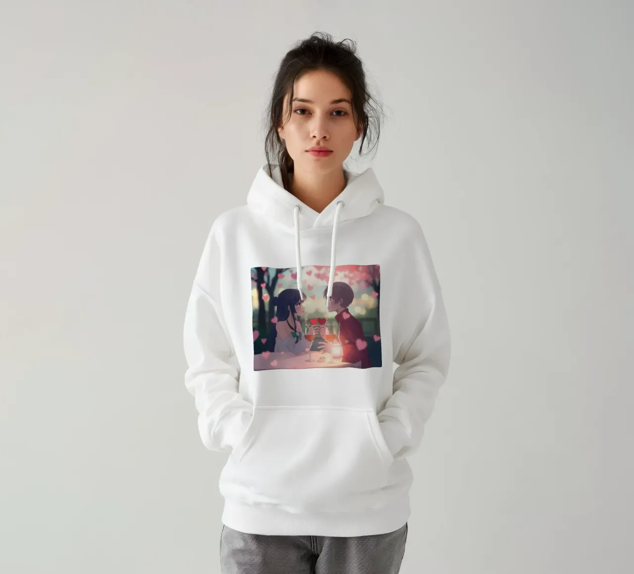 Coppia che si gode una cena romantica sotto i ciliegi in fiore felpa con cappuccio da DesignDoodle