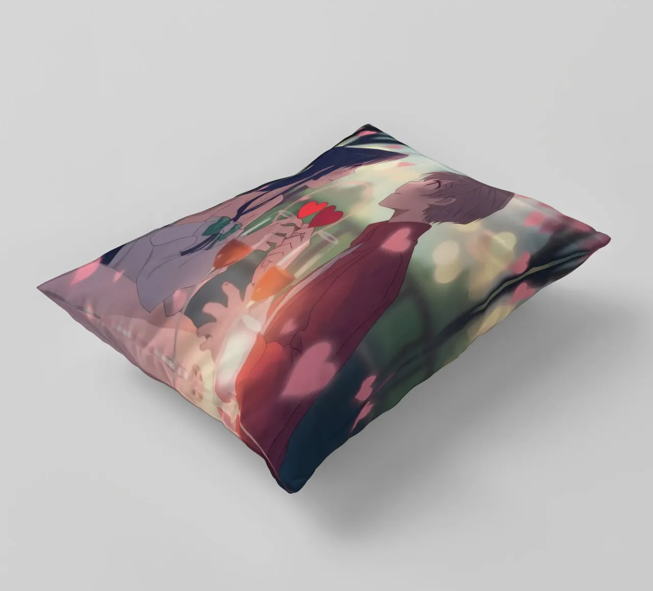 Coppia che si gode una cena romantica sotto i ciliegi in fiore cuscino da DesignDoodle