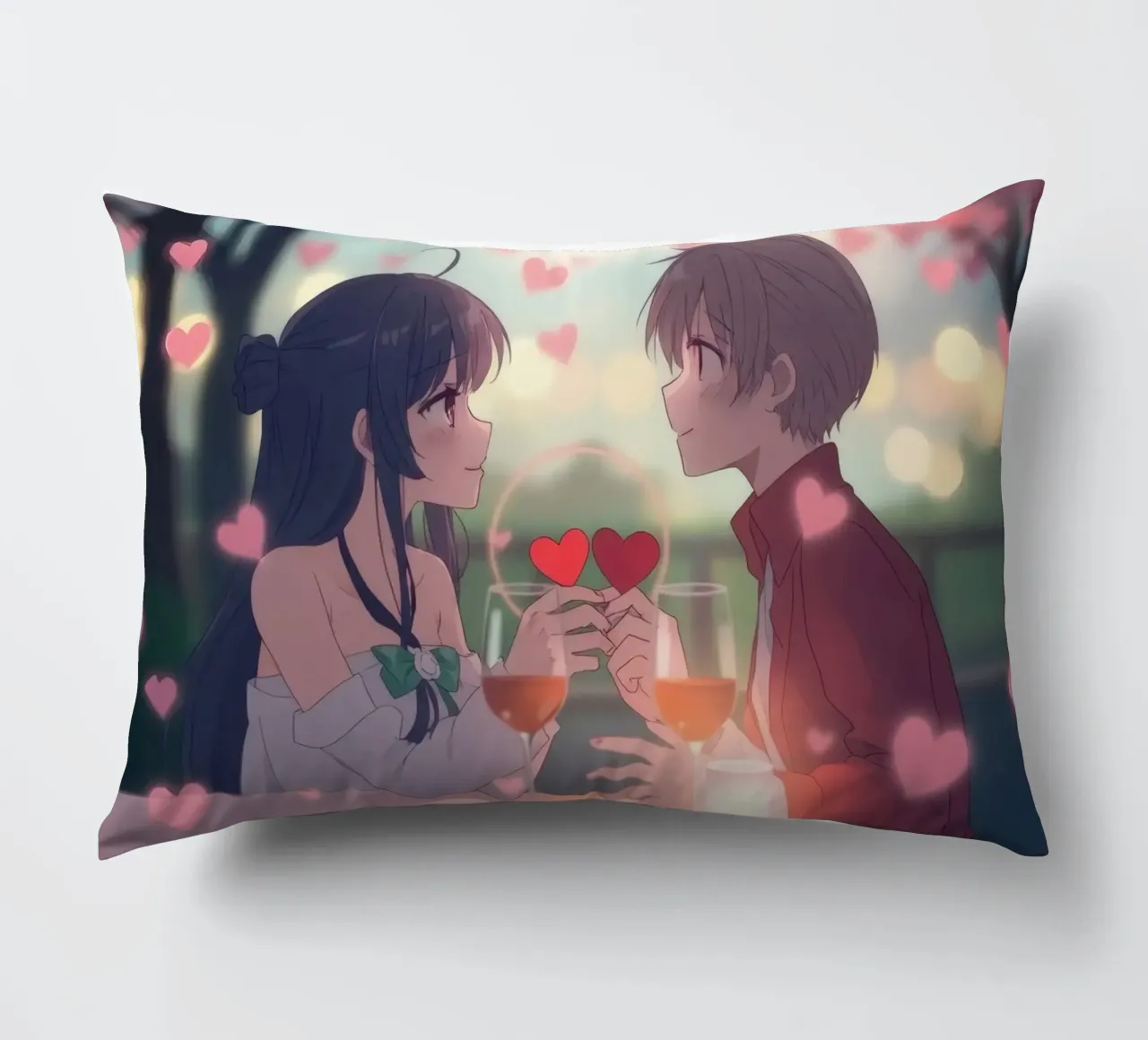 Coppia che si gode una cena romantica sotto i ciliegi in fiore cuscino da DesignDoodle