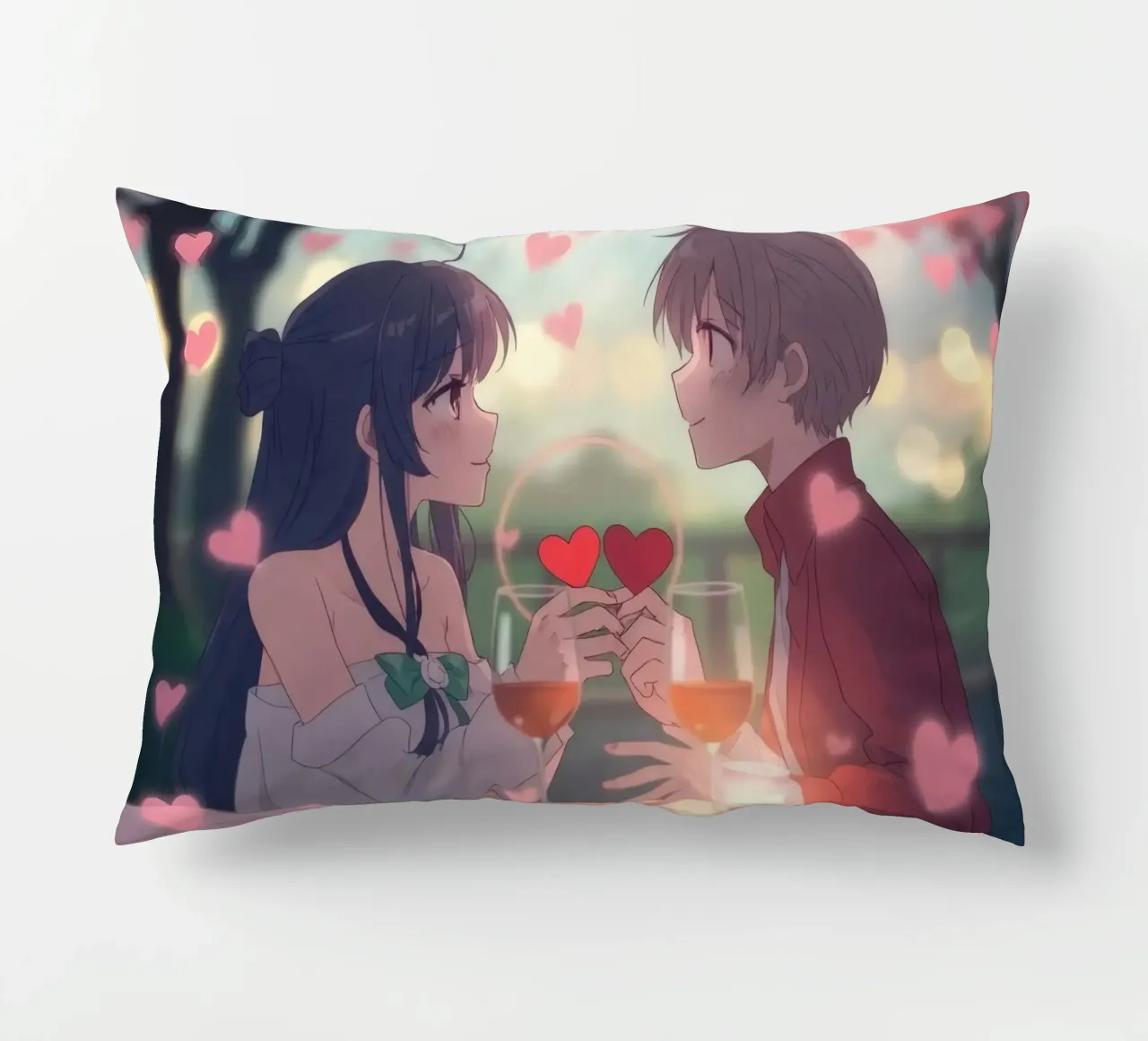 Coppia che si gode una cena romantica sotto i ciliegi in fiore cuscino da DesignDoodle