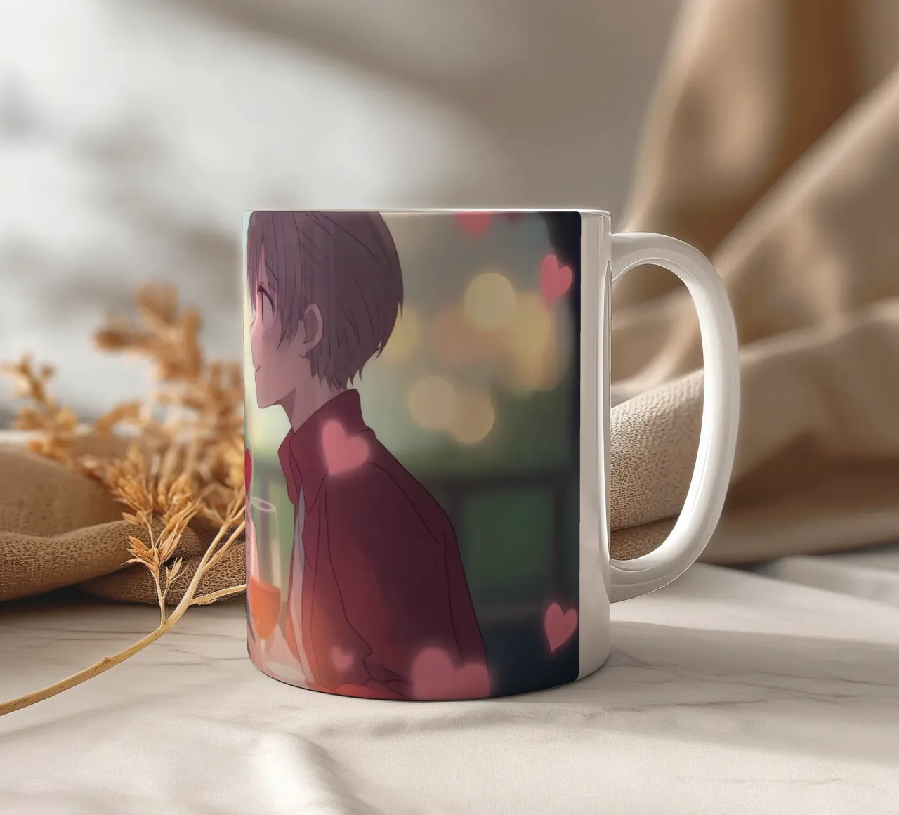 Coppia che si gode una cena romantica sotto i ciliegi in fiore tazza in ceramica da DesignDoodle