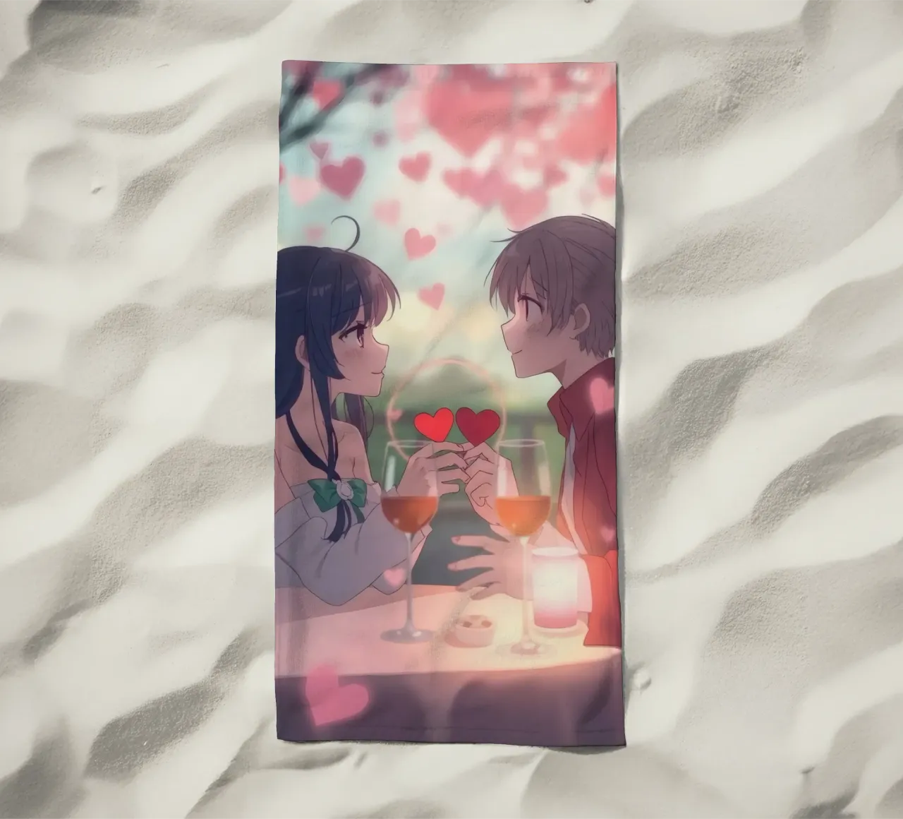 Coppia che si gode una cena romantica sotto i ciliegi in fiore telo mare da DesignDoodle