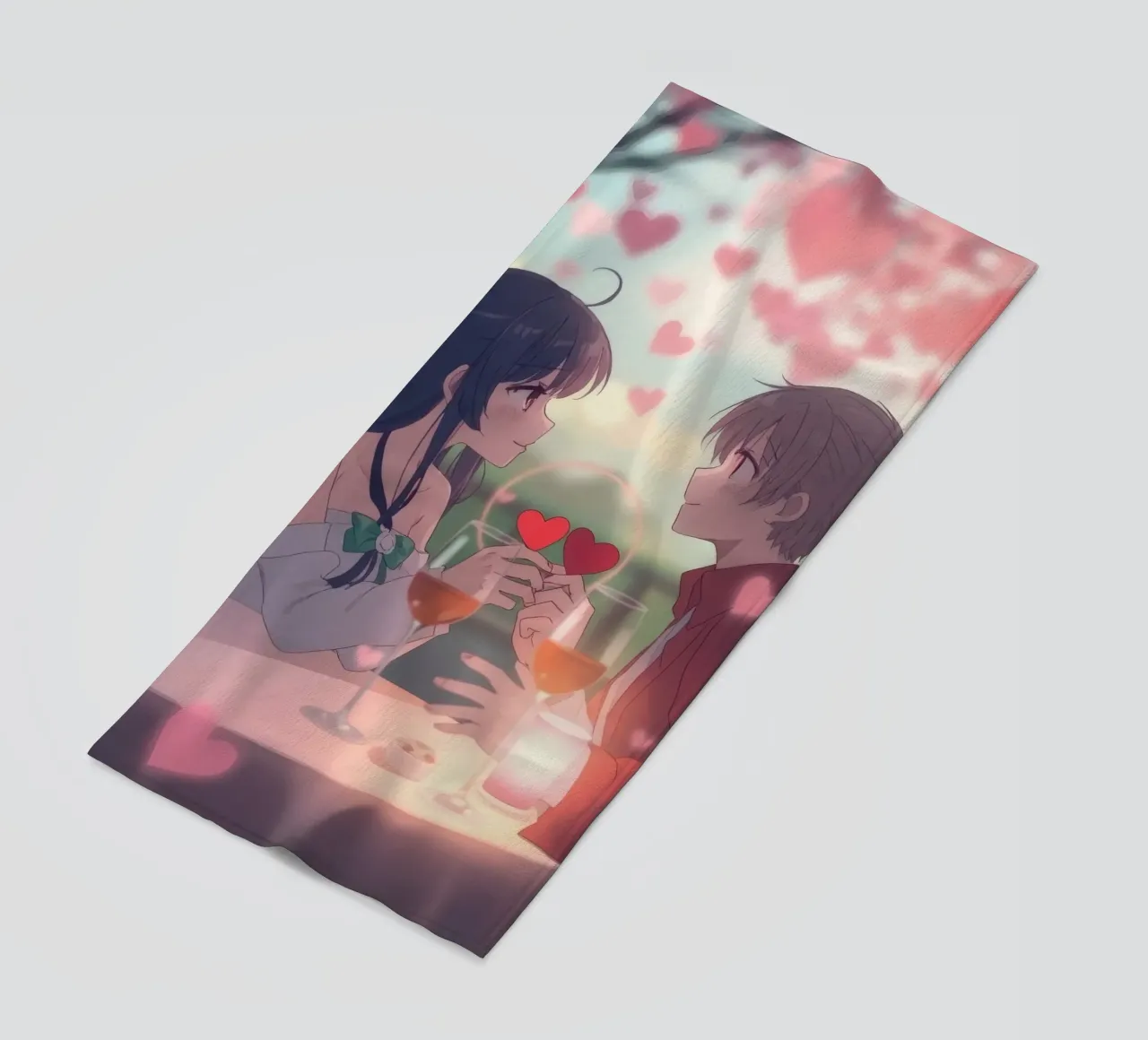 Coppia che si gode una cena romantica sotto i ciliegi in fiore telo mare da DesignDoodle