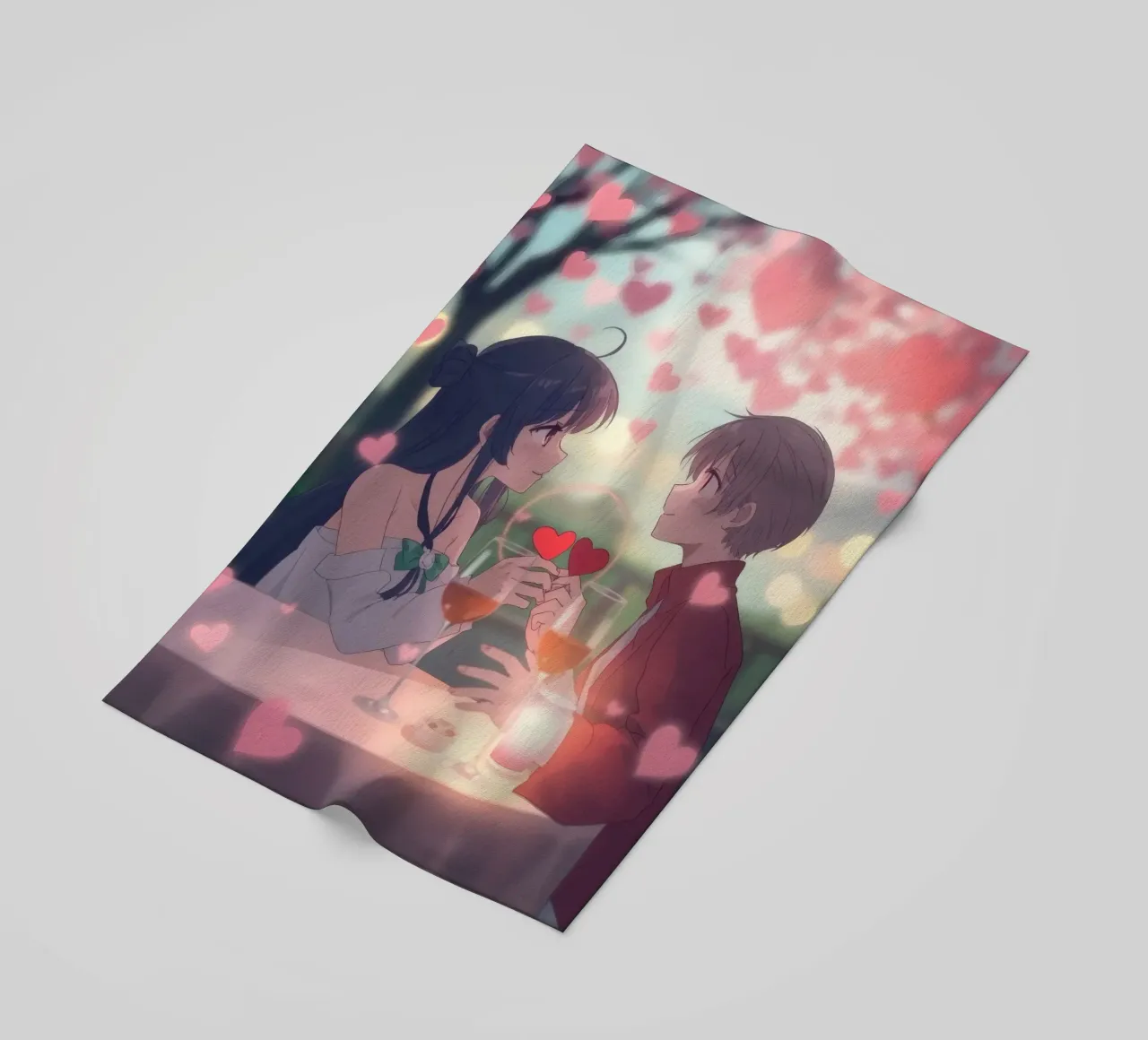 Coppia che si gode una cena romantica sotto i ciliegi in fiore telo mare da DesignDoodle